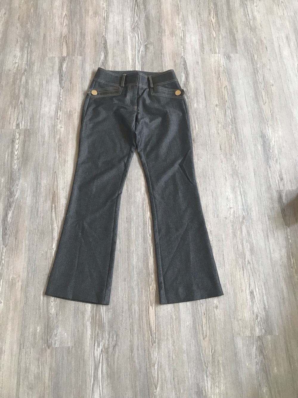 Dark Gray Wide-Leg Pants with Gold Button Detail